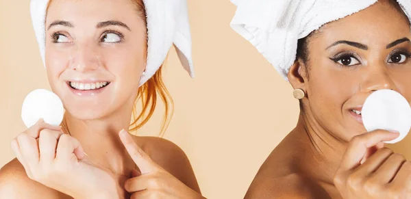 Afričanky Kavkazské Ženy Rudými Vlasy Kosmetické Make Čistý Make Multietnické — Stock fotografie