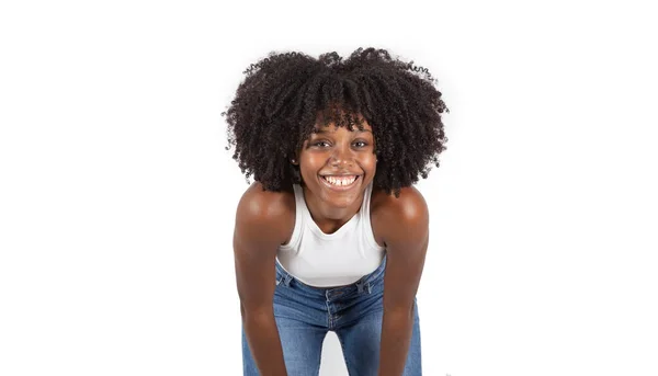 Mujer Afro Bonita Retrato Sonriente — Foto de Stock