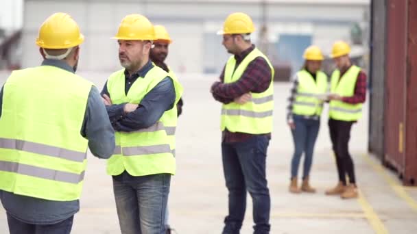 Arbeiter Einem Containerverladehafen Der Lagerlogistik Der Lagerlogistik Frachtschiff Exportieren Importgüter — Stockvideo