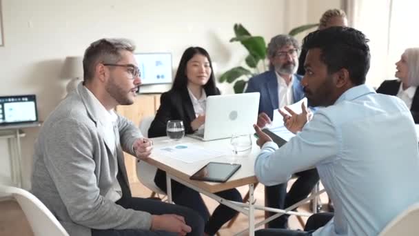 Multiracial Business Man Woman Team Having Business Meeting Using Virtual — Stock video