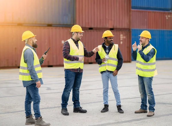 Group Workers Who Talking Break Logistics Shipping Goods — Stock Photo, Image