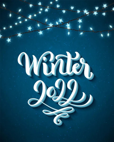 Invierno 2022 Año cartel con composición de letras. Volantes de temporada y tarjetas de felicitación para las fiestas de Navidad y Feliz Año Nuevo — Vector de stock
