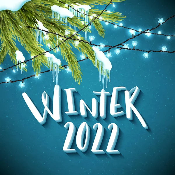 Zima 2022 Plakat roku o kompozycji literackiej. Sezonowe ulotki i kartki okolicznościowe na Święta Bożego Narodzenia i Szczęśliwego Nowego Roku — Wektor stockowy
