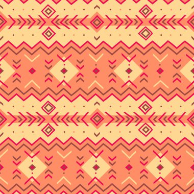 Renkli, etnik, kusursuz bir geçmişi var. Kabile sanat baskısı. Geometrik el çizimi vektör deseni. Paket, kumaş, duvar kağıdı, arkaplan, kapak tasarımı için dekoratif desen.