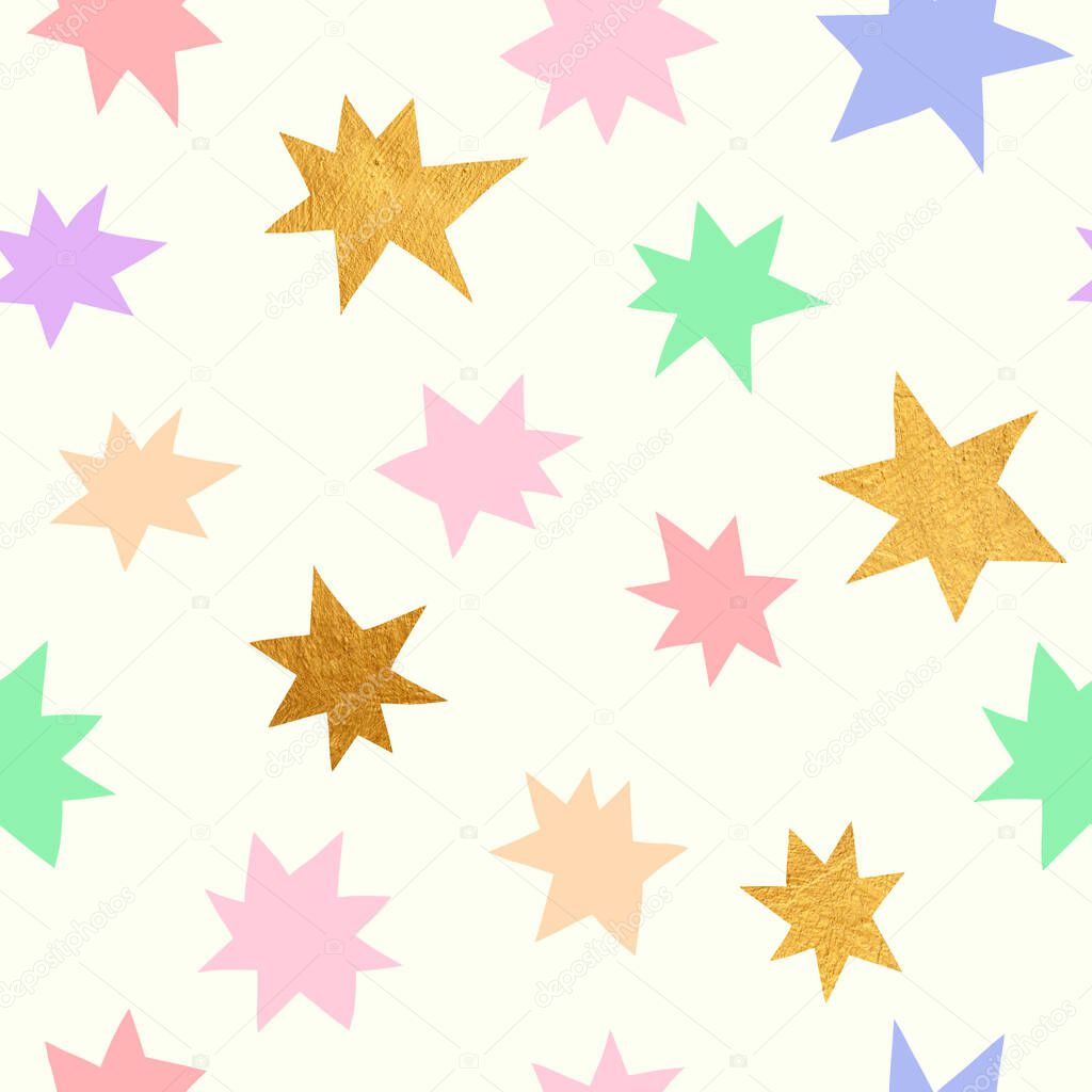 Starry night. Vector seamless background with stars. Pastel colors backdrop.