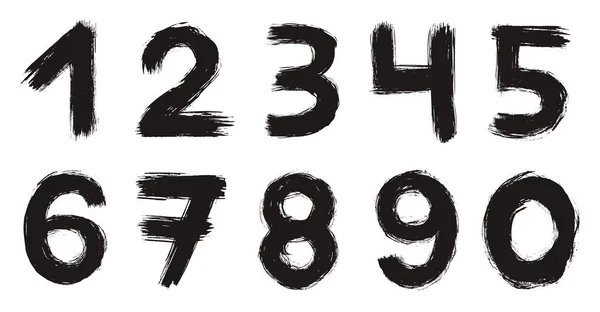 Dry Brush Numbers Set Monochrome Isolated Vector Numbers Hand Drawn — Stock Vector