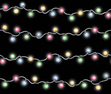 Çelenk geçmişi. Noel ışıkları suluboya duvar kağıdı. Noel süslemeleri ile kusursuz desen.