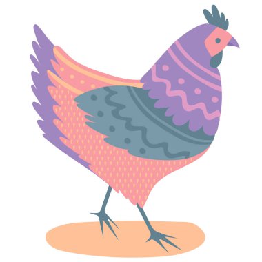 Çizgi film çiftlik kuşu vektör çizimi. Tavuk, horoz, tavuk vektör karakter tasarımı. Kuşlu düz dizayn baskı.