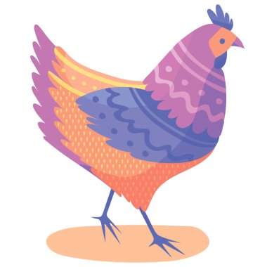 Çizgi film çiftlik kuşu vektör çizimi. Tavuk, horoz, tavuk vektör karakter tasarımı. Kuşlu düz dizayn baskı.