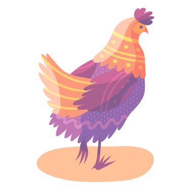 Çizgi film çiftlik kuşu vektör çizimi. Tavuk, horoz, tavuk vektör karakter tasarımı. Kuşlu düz dizayn baskı.