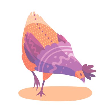 Çizgi film çiftlik kuşu vektör çizimi. Tavuk, horoz, tavuk vektör karakter tasarımı. Kuşlu düz dizayn baskı.