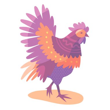 Çizgi film çiftlik kuşu vektör çizimi. Tavuk, horoz, tavuk vektör karakter tasarımı. Kuşlu düz dizayn baskı.