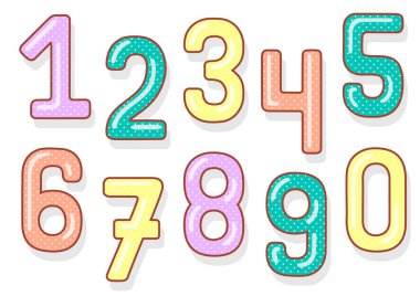 Komik sayılar ayarlandı. Şirin çocuk numaralarıyla vektör illüstrasyonu.