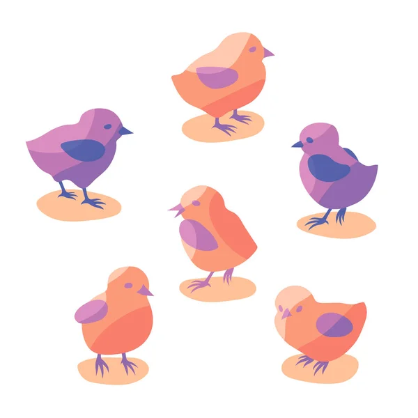 Εικονογράφηση Φορέα Cartoon Farm Πτηνών Όρνιθες Κόκκορες Κοτόπουλα Επίπεδη Εκτύπωση — Διανυσματικό Αρχείο