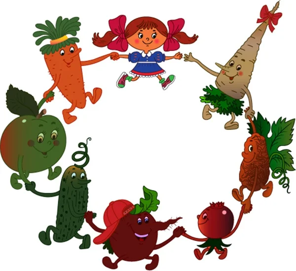 Gemüse und Obst mit Mädchen Vektorgrafiken