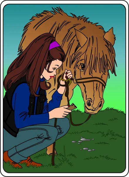 Chica con caballo — Vector de stock