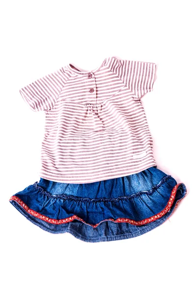 Smukke baby kit, denim nederdel med en bluse - Stock-foto