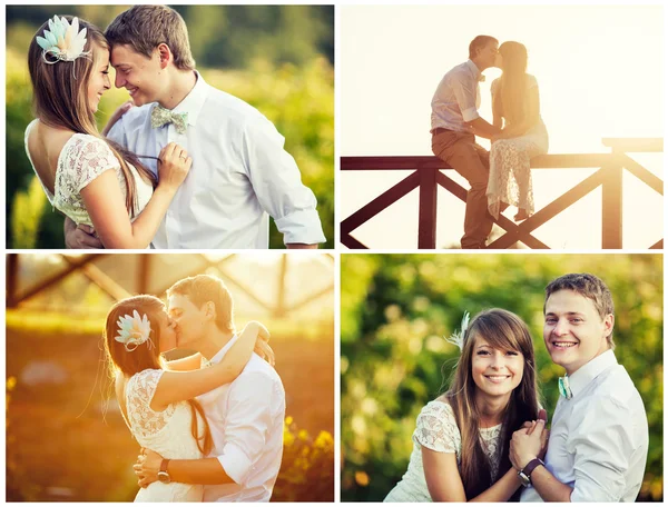 Wedding. beautiful couple kissing in the sun. collage — Stock Photo, Image