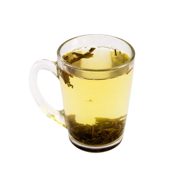 Groene thee met theebladeren — Stockfoto