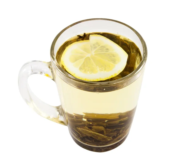 Kopje thee met citroen segment, geïsoleerd op witte achtergrond. — Stockfoto