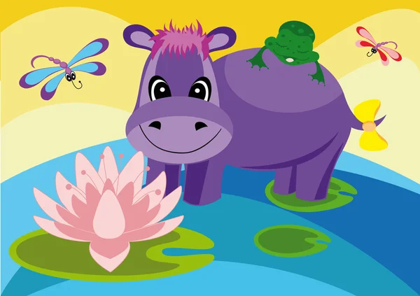 Illustration colorée avec un hippopotame — Image vectorielle