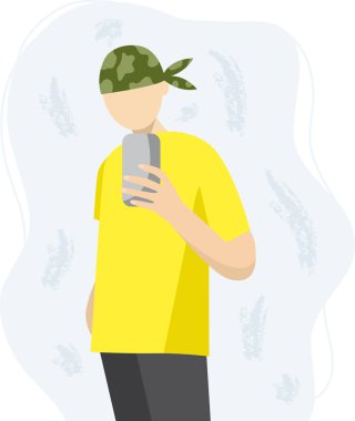 Akıllı telefonlara bakıp sohbet eden gençler. Düz Çizgi film Vektör İllüstrasyonu.