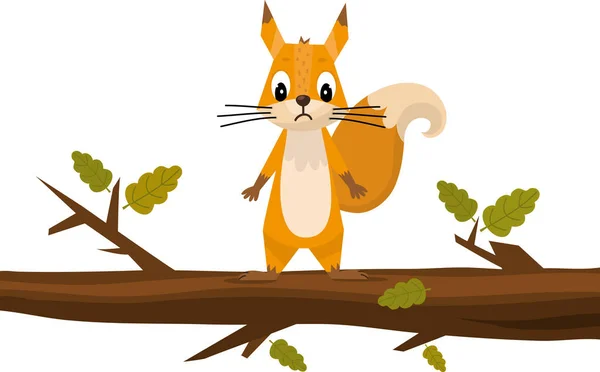 Cute Cartoon Squirrel Holding Acorn Branch Funny Little Brown Squirrel — Stock Vector