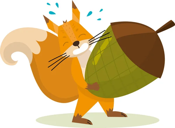 Niedliche Cartoon Eichhörnchen Holding Acorn Einem Ast Lustige Kleine Braune — Stockvektor