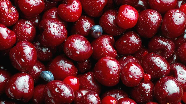 Fresh Sweet Natural Red Ripe Cherries Fruit Background ストック写真
