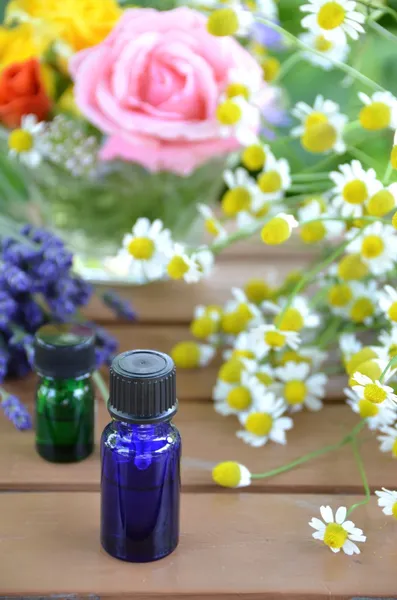 Flores de hierbas y aceites esenciales — Foto de Stock