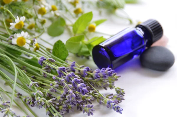 Aceites esenciales con flores —  Fotos de Stock