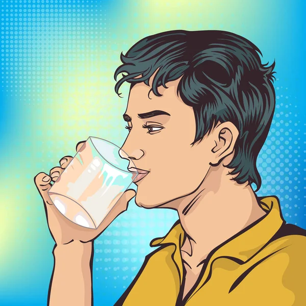 Muž Pije Vodu Ilustrace Styl Pop Art Retro Karikatury Komiks — Stockový vektor
