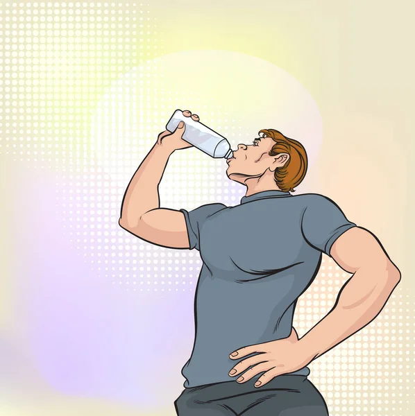 Los Hombres Están Bebiendo Agua Bottle Pop Arte Retro Cómic — Archivo Imágenes Vectoriales