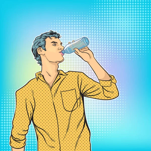 Los Hombres Están Bebiendo Agua Bottle Pop Arte Retro Cómic — Archivo Imágenes Vectoriales