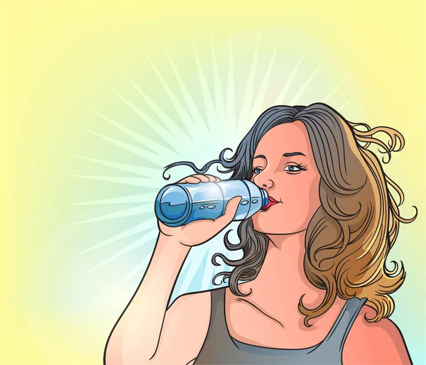 Jonge Vrouwen Verfrissend Bij Het Drinken Van Vruchtensap Vector Illustratie — Stockvector