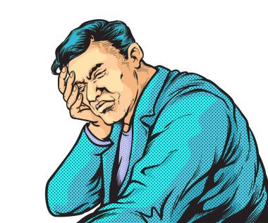 Genç işadamı endişeli. Beyaz arkaplanda el çizimi biçim vektör tasarımı çizimi