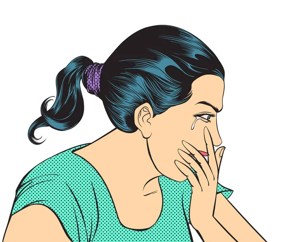 失望し 悲しい女性は 泣いている 白地に手描きのベクターデザインイラスト — ストックベクタ