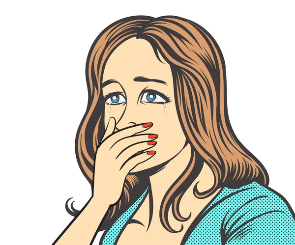 Mulher Decepcionada Triste Chorando Desenho Vetor Estilo Desenhado Mão Ilustração — Vetor de Stock