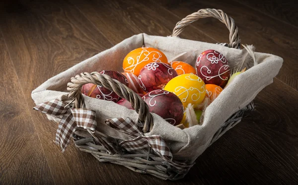 Easter Eggs on basket — Stock Photo, Image