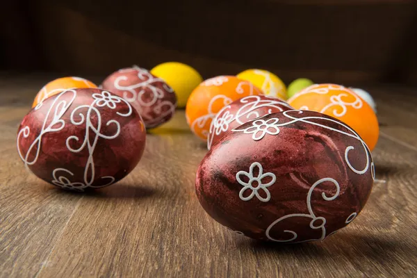 Easter Eggs on wooden background — Stock Photo, Image