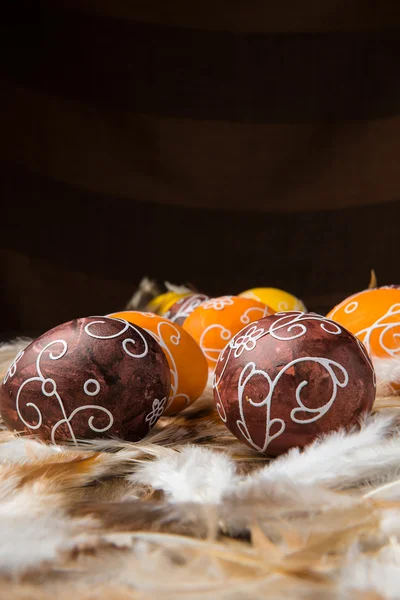 Easter Eggs on feathers — Stock Photo, Image