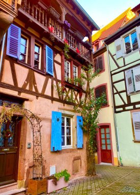 Çekici şehir Selestat ve Alsace Noel süslemeleri ile