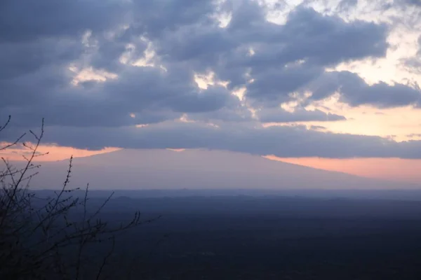 Vista Panorámica Montaña Kilimanjaro Atardecer — Foto de Stock