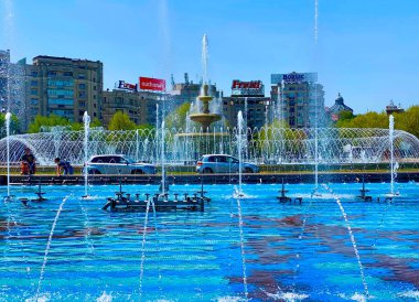 The fountains in Piata Unirii in Bucharest city