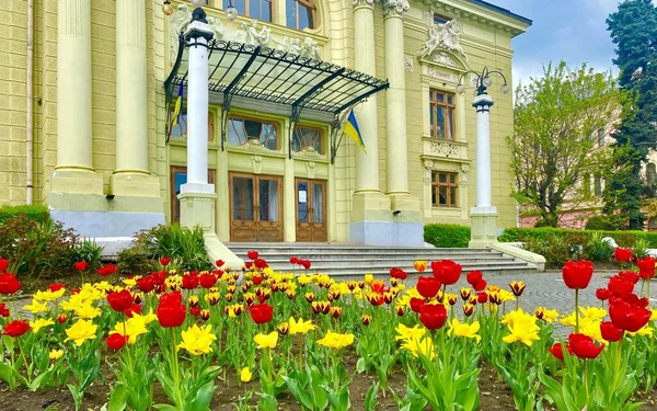 ウクライナ西部のチェルニフツィ市にあるオルガ コビランスカ劇場の魅力的な広場 — ストック写真