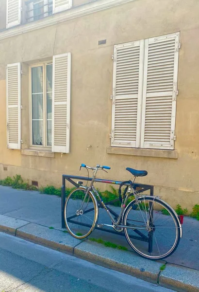 Charming corner street and a bicycle in Paris