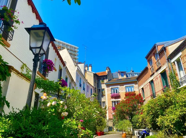 Bela Rua Verde Acolhedora Paris — Fotografia de Stock