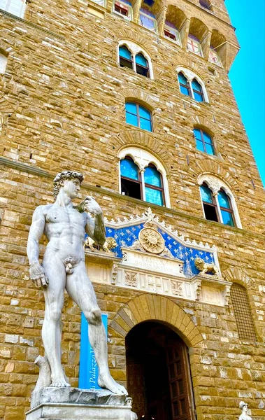 Het Standbeeld Van David Bij Palazzo Vecchio Italië — Stockfoto