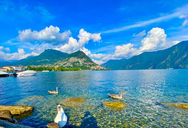 Jezero Lugano Horách Švýcarska — Stock fotografie