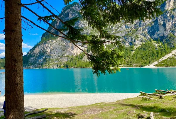 Krásné Jezero Braies Italských Horách — Stock fotografie